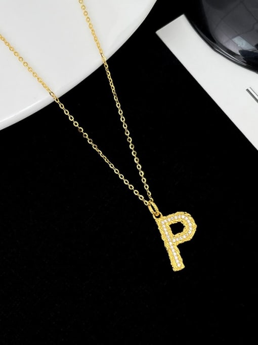 NS997 [ Gold P] 925 Sterling Silver Cubic Zirconia Letter Dainty Necklace